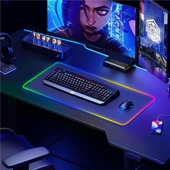 Large RGBGaming Mouse Pad-15 Light Modes TouchControl Extended Soft Keyboard Mat - Picture 6 of 7